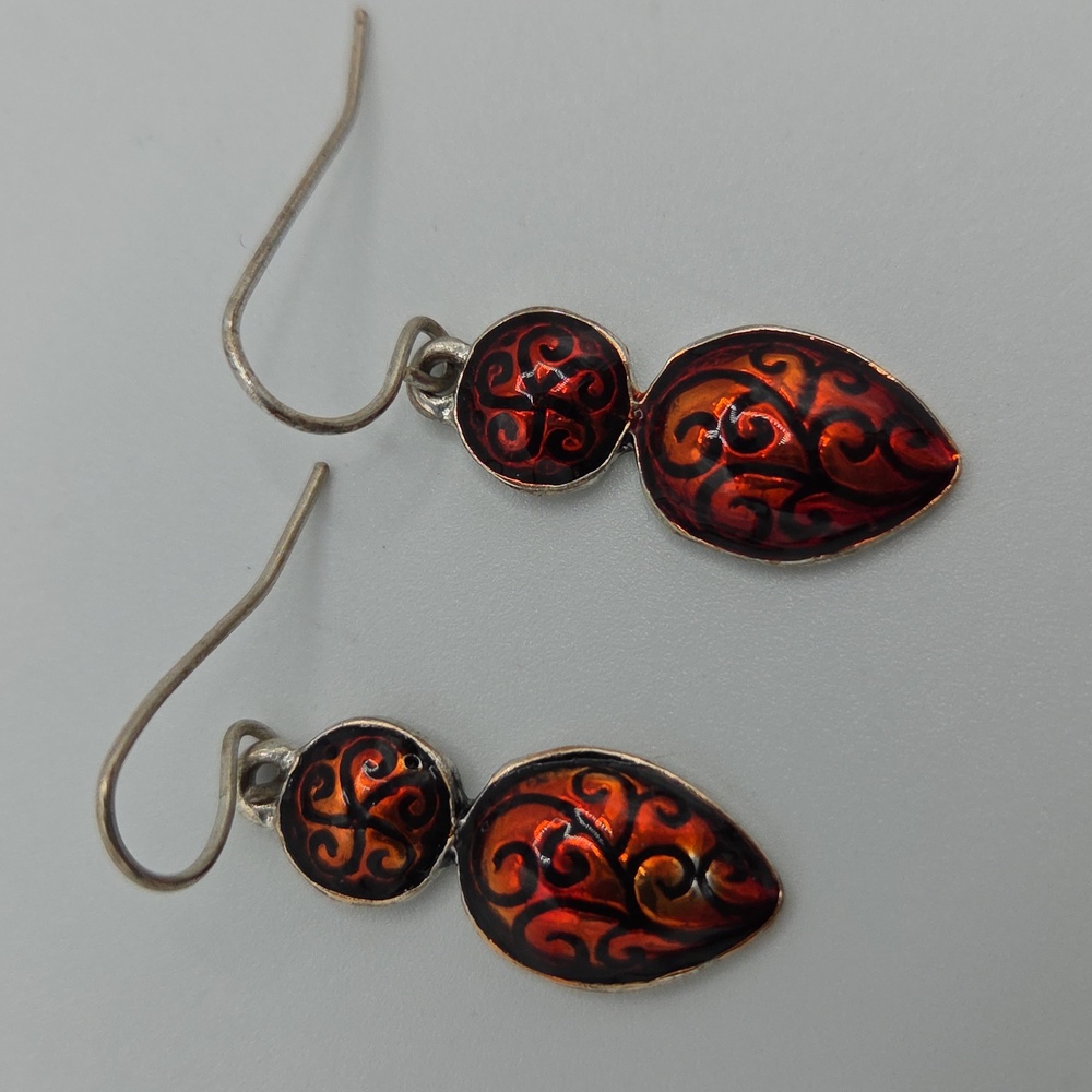 2 FOR $10 Elegant Red and Black Swirl Drop Earrings